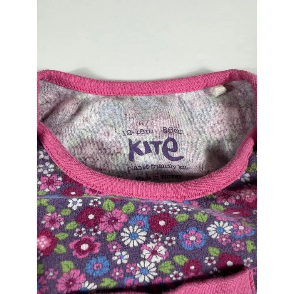 Kite Clothing Floral Organic Cotton Dungarees Romper Purple 12-18 Months